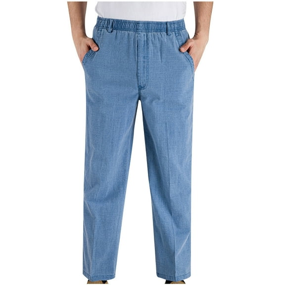 Caveitl Mens Pants,Men's Lightweight Casual Long Pants Elastic Waist Drawstring Comfy Pocket Pants Blue