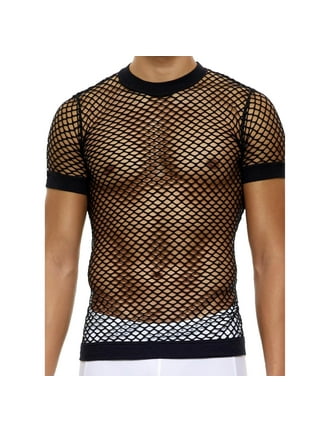 Men Fishnet Shirt Mens Fishnet Top Mesh Transparent Long Sleeve Muscle T- Shirt Net Undershirt Top at  Men's Clothing store