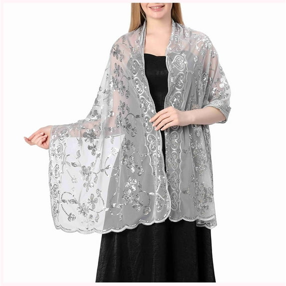 Caveitl Shawl For Women,Women's Sequin Shawl Wedding Dress Evening Gown Cheongsam Shawl Bride Bridesmaid Shawl Scarf Dark Gray