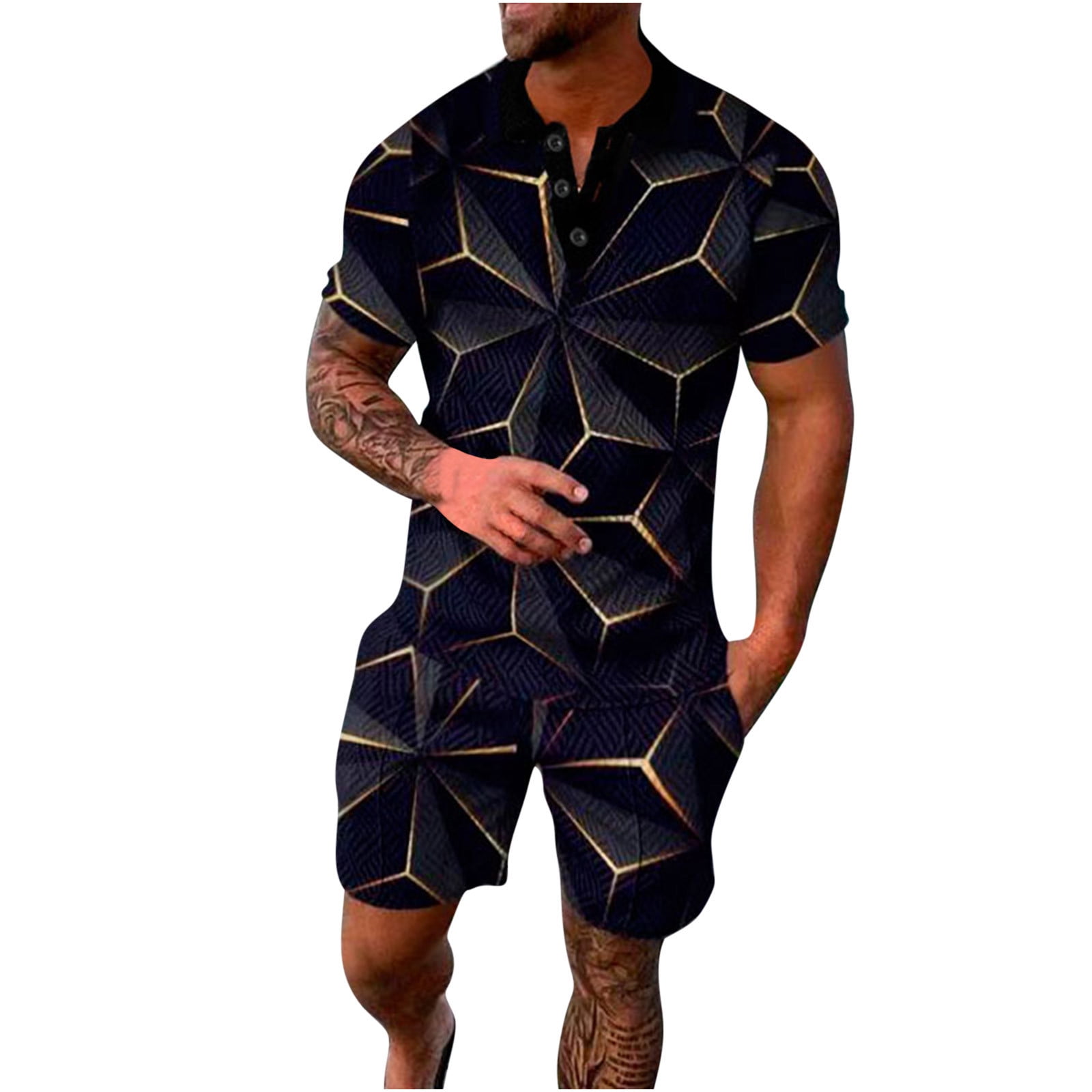 Caveitl Shirt and Shorts Set for Men,Men‘s Track Suits 2 Piece Summer