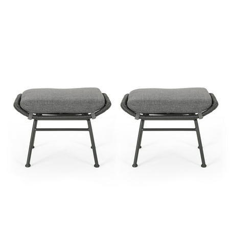 Cavelier Outdoor Wicker Ottomans with Cushion, Set of 2, Gray, Dark Gray, and Black