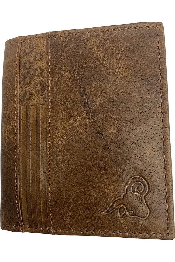 Genuine Leather Bifold Flap Up Men Wallets RFID Blocking USA Series 51HU TAN