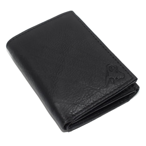 Cavelio Genuine Leather Mens RFID Blocking Slim Trifold Wallet Back ID Window with Gift Box Black