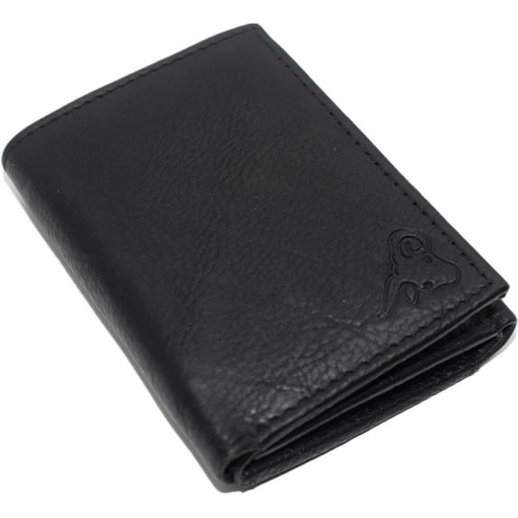 Cavelio Genuine Leather Mens RFID Blocking Slim Trifold Wallet Back ID Window with Gift Box Black