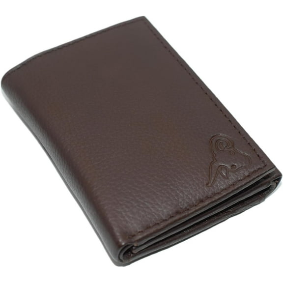 Cavelio Genuine Leather Mens RFID Blocking Slim Trifold Wallet Back ID Window with Gift Box Brown