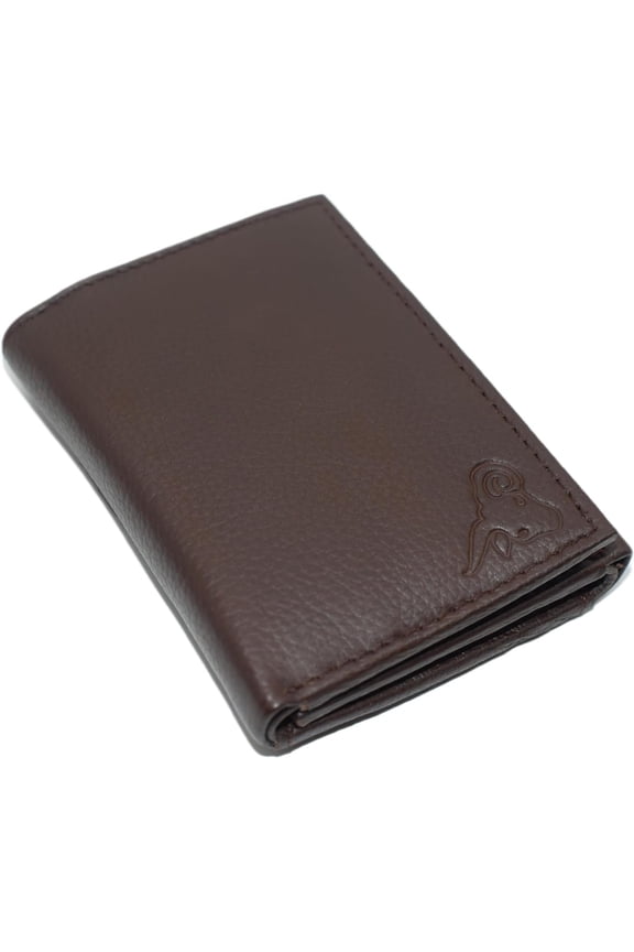Genuine Leather Mens RFID Blocking Slim Trifold Wallet Back ID Window with Gift Box Brown