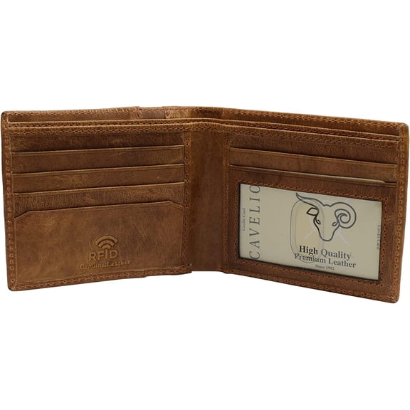 Cavelio Genuine Leather Slim Bifold Men Wallets RFID Blocking USA Series 60HU TAN