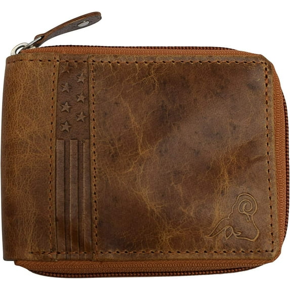 Cavelio Genuine Leather Slim Bifold Zipper Men Wallets RFID Blocking USA Series 1256HU TAN