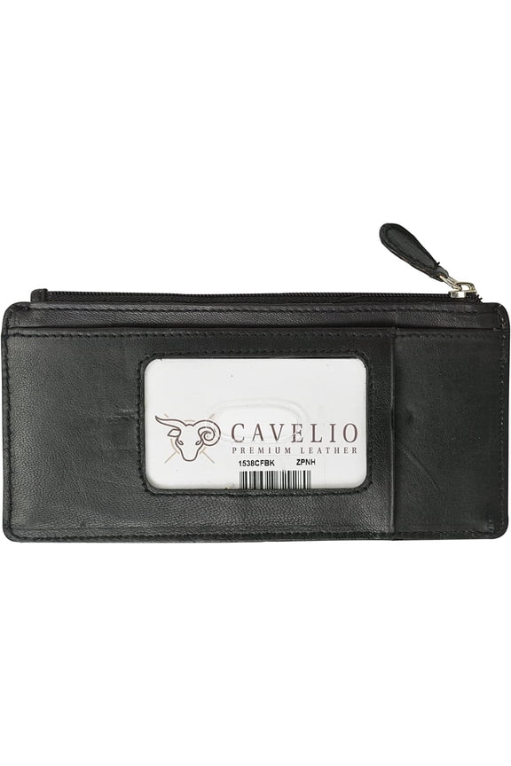 Leather Thin Vertical Stacker Card Case Wallet with ID Window Black