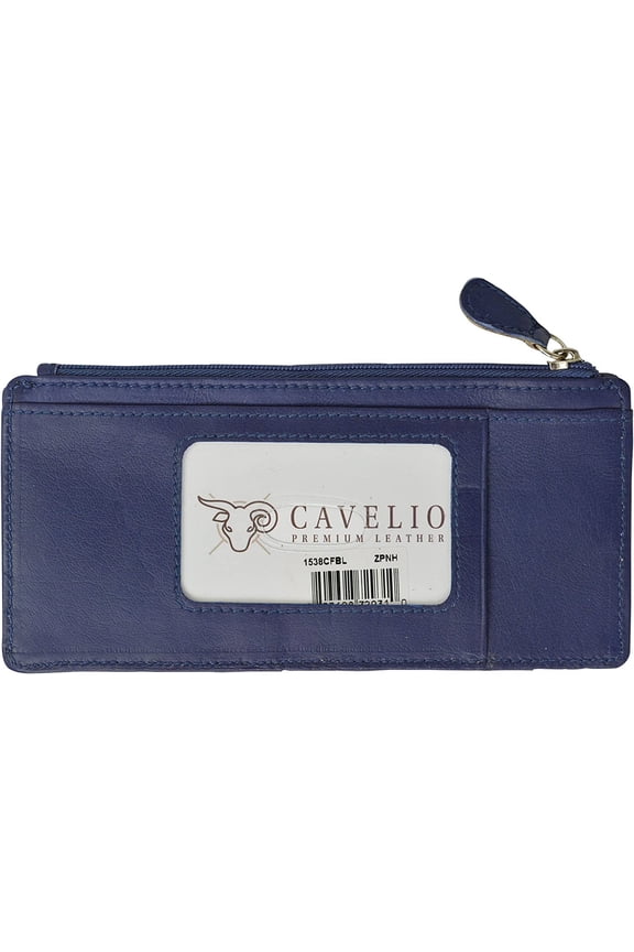 Leather Thin Vertical Stacker Card Case Wallet with ID Window Blue
