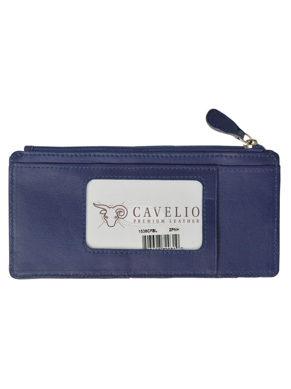 Leather Thin Vertical Stacker Card Case Wallet with ID Window Blue