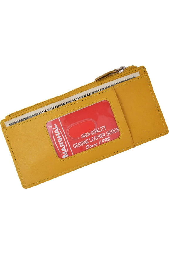 Leather Thin Vertical Stacker Card Case Wallet with ID Window Yellow