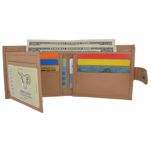 Cavelio Men's Bifold Card ID Holder Genuine Leather Wallet with Snap Closure