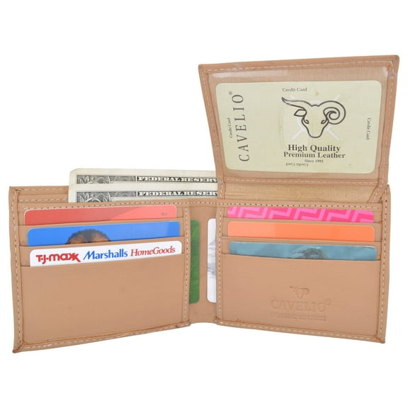 Cavelio Mens Premium Leather Slim Flap Up Card Id Holder Bifold Wallet