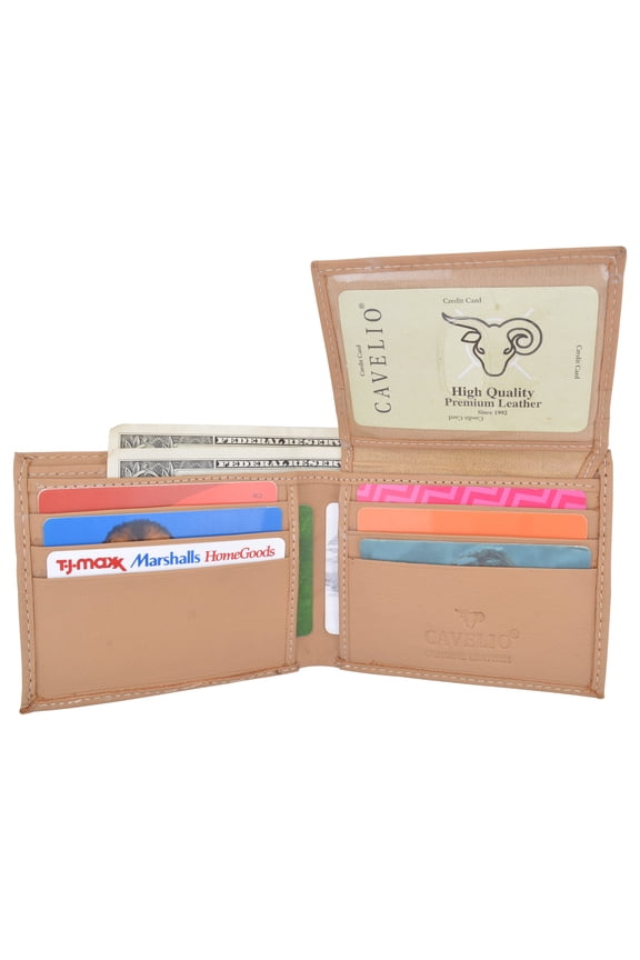 Cavelio Mens Premium Leather Slim Flap Up Card Id Holder Bifold Wallet