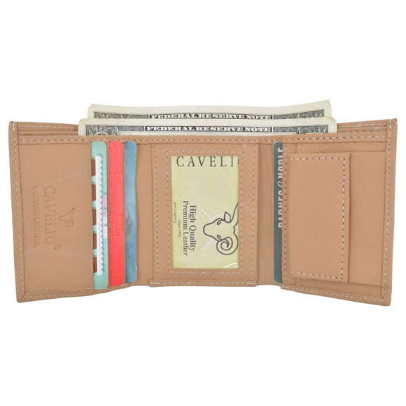 Cavelio Premium Leather Men's Small Trifold Credit Card ID Holder Wallet with Coin Pouch
