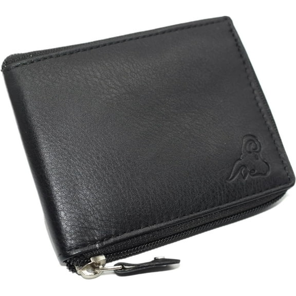Cavelio RFID Blocking Cowhide Leather Zip-Around ID Bifold Wallet for Men with Gift Box Black