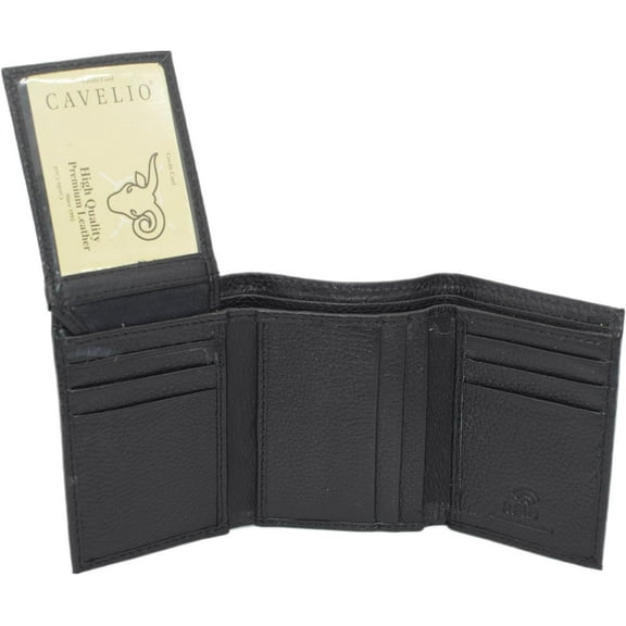 Cavelio RFID Blocking Trifold Cowhide Leather Wallet for Men with Flap Up ID Holder Black