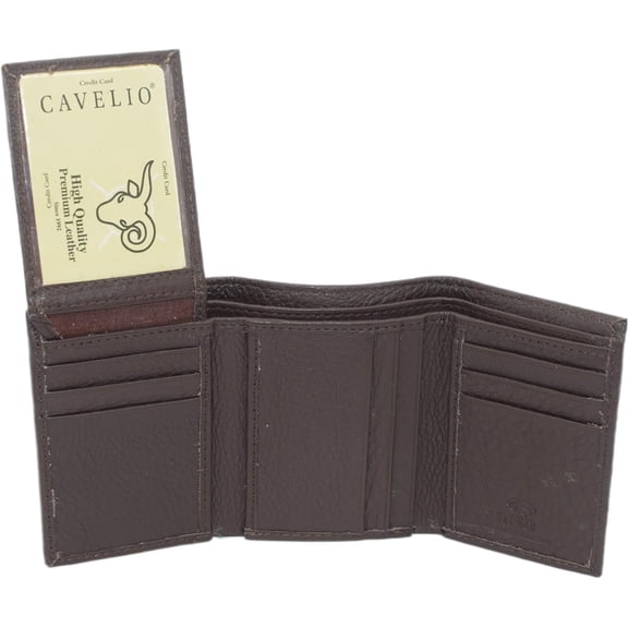 Cavelio RFID Blocking Trifold Cowhide Leather Wallet for Men with Flap Up ID Holder Brown