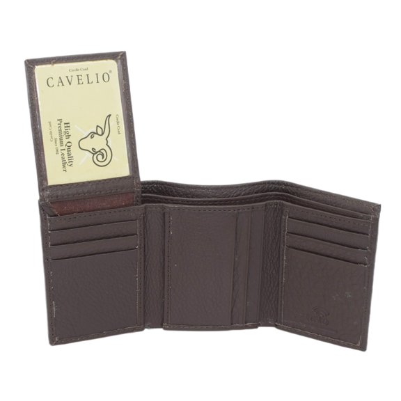 Cavelio RFID Blocking Trifold Cowhide Leather Wallet for Men with Flap Up ID Holder Brown