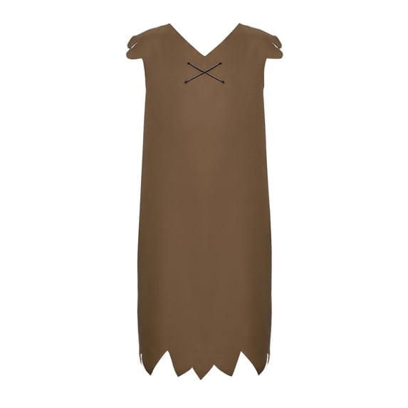 Caveman Cosplay Costume Brown Sleeveless Tunic Jagged Hem Outfit 1 PC Prehistoric Dress for Halloween Stage Performance, 140