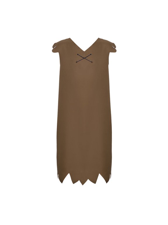 Caveman Cosplay Costume Brown Sleeveless Tunic Jagged Hem Outfit 1 PC Prehistoric Dress for Halloween Stage Performance, 150
