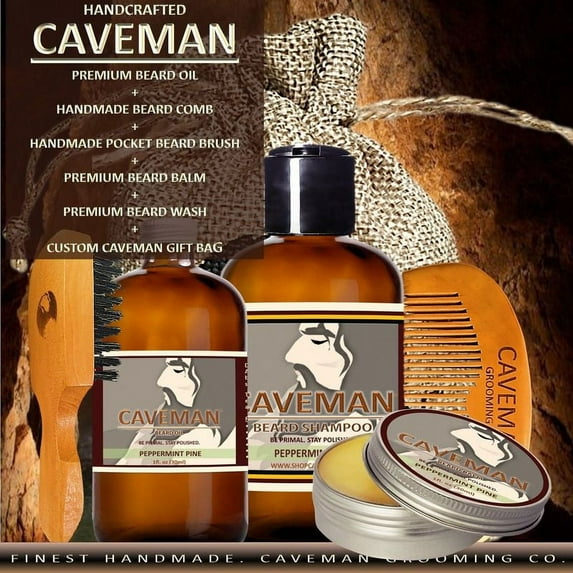 Caveman Set Kit Beard Oil + Beard Balm + Beard Wash + Comb + Single Brush