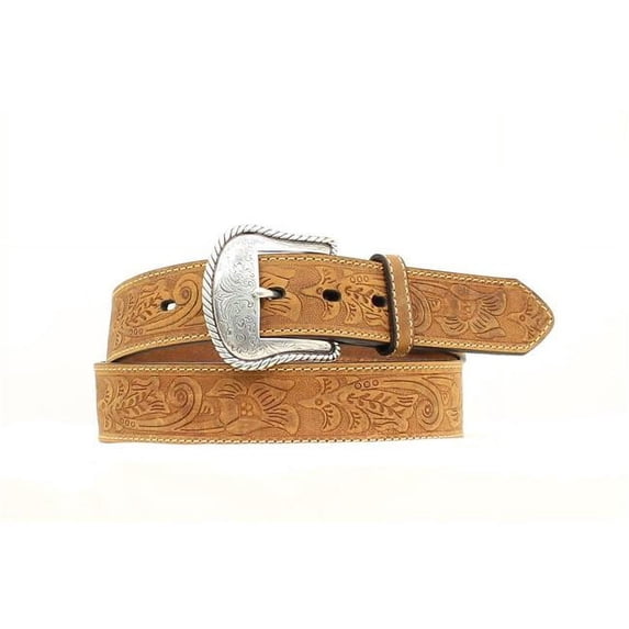 Cavenders 9752844-30 CBC Embossed Strap with Buckle, Medium Brown - Size 30