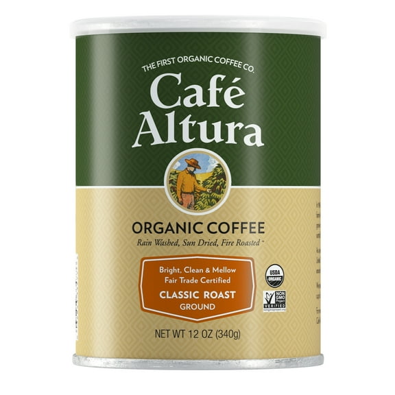 Caf Altura Ground Organic Coffee, Fair Trade Classic Roast, 12 oz Can