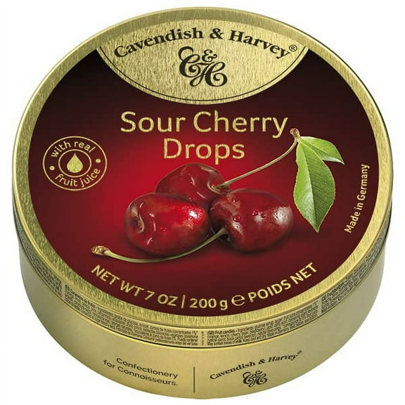 Cavendish & Harvey | AKF18 Sour Cherry Hard Candy Drops | 7 Ounce Tin