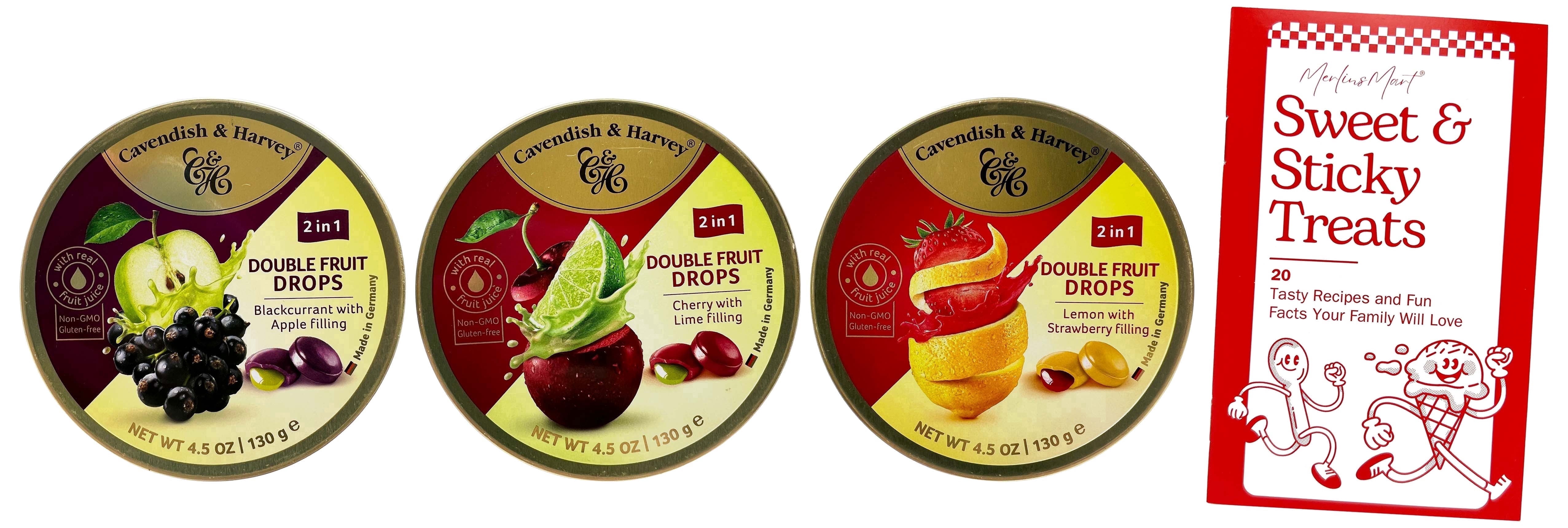 Cavendish Fruit Drop Hard Candy Variety 3-Pack | Cherry Lime, Blackcurrant Apple & Lemon Strawberry | 4.5 oz | MerlinsMart Zine