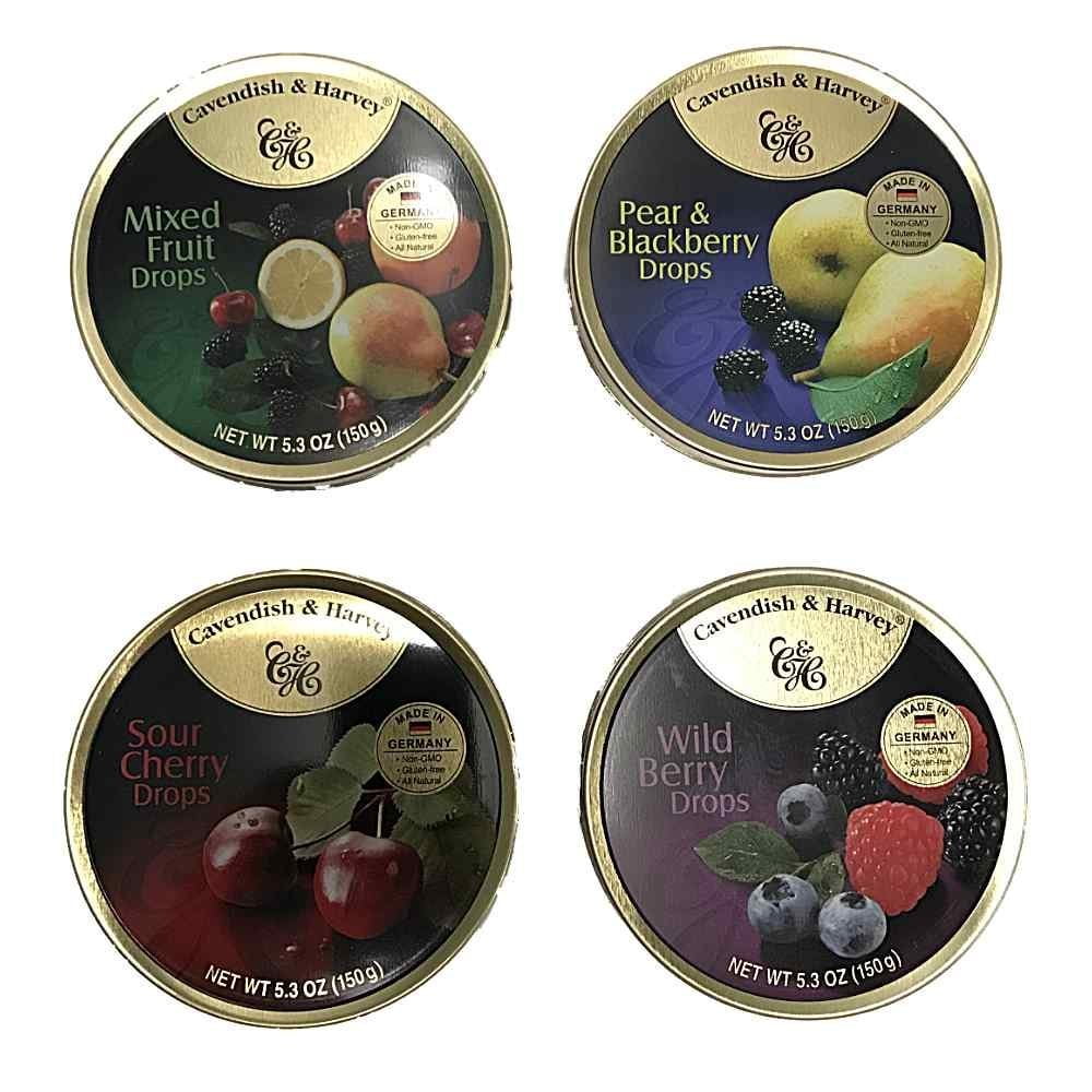 Cavendish & Harvey Hard Candy Drops 4 Flavors 5.3 ounce Tins