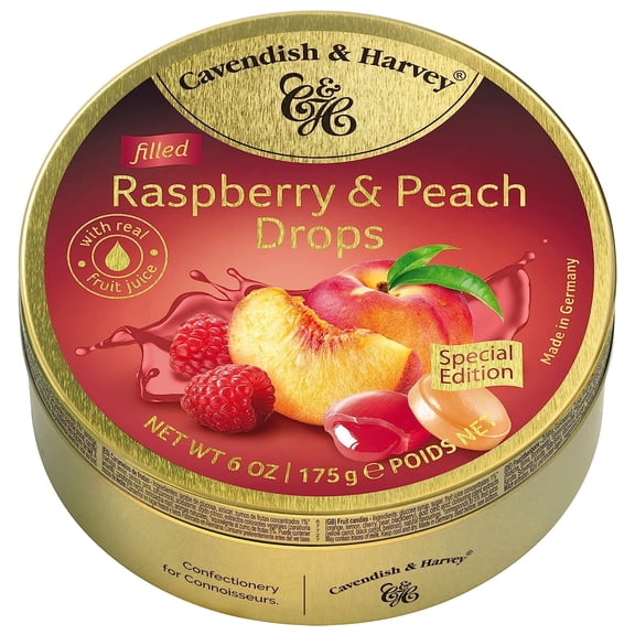 Cavendish & Harvey Limited Edition Raspberry and Peach Candy Drops Real Fruit Juice Filled (1)