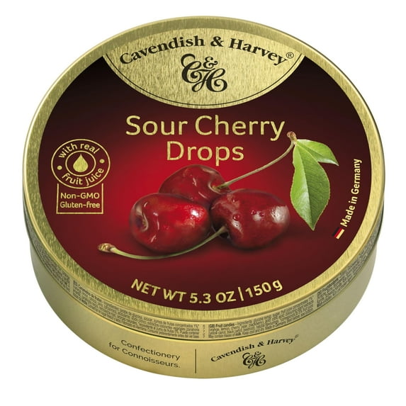 Cavendish & Harvey | IRF13 Sour Cherry Hard Candy Drops | 5.3 Ounce Tin