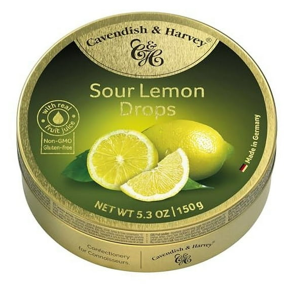 Cavendish & Harvey | Sour Lemon Hard Candy Drops | 5.3 Ounce Tin - 3 Pack