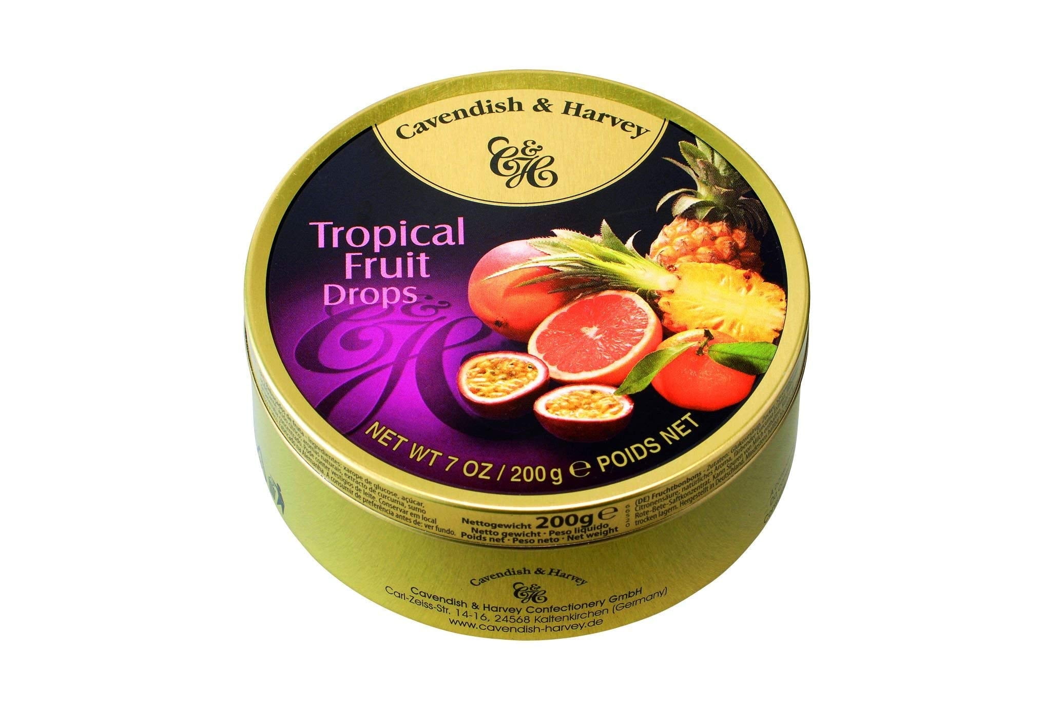 Cavendish & Harvey | Tropical Fruit Hard Candy Drops | 7 Ounce Tin - 2 Pack