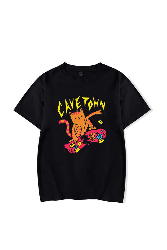 Cavetown Merch Skateboard Cat T-shirt unisex fashion short sleeved T-shirt round neck streetwear