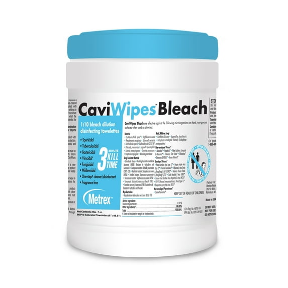CaviWipes Bleach Wipes with Alcohol, Non-Woven, Low Odor, 90 Wipes, 90 Packs, 90 Total