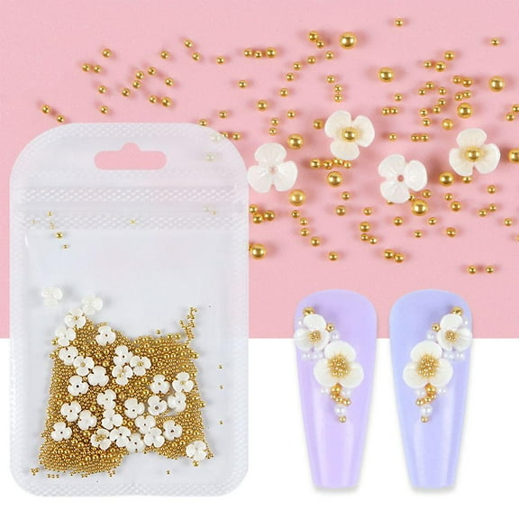 Caviar Beads For Nails Silver Flower Nail Charms Nail Art Stud Bead 3d