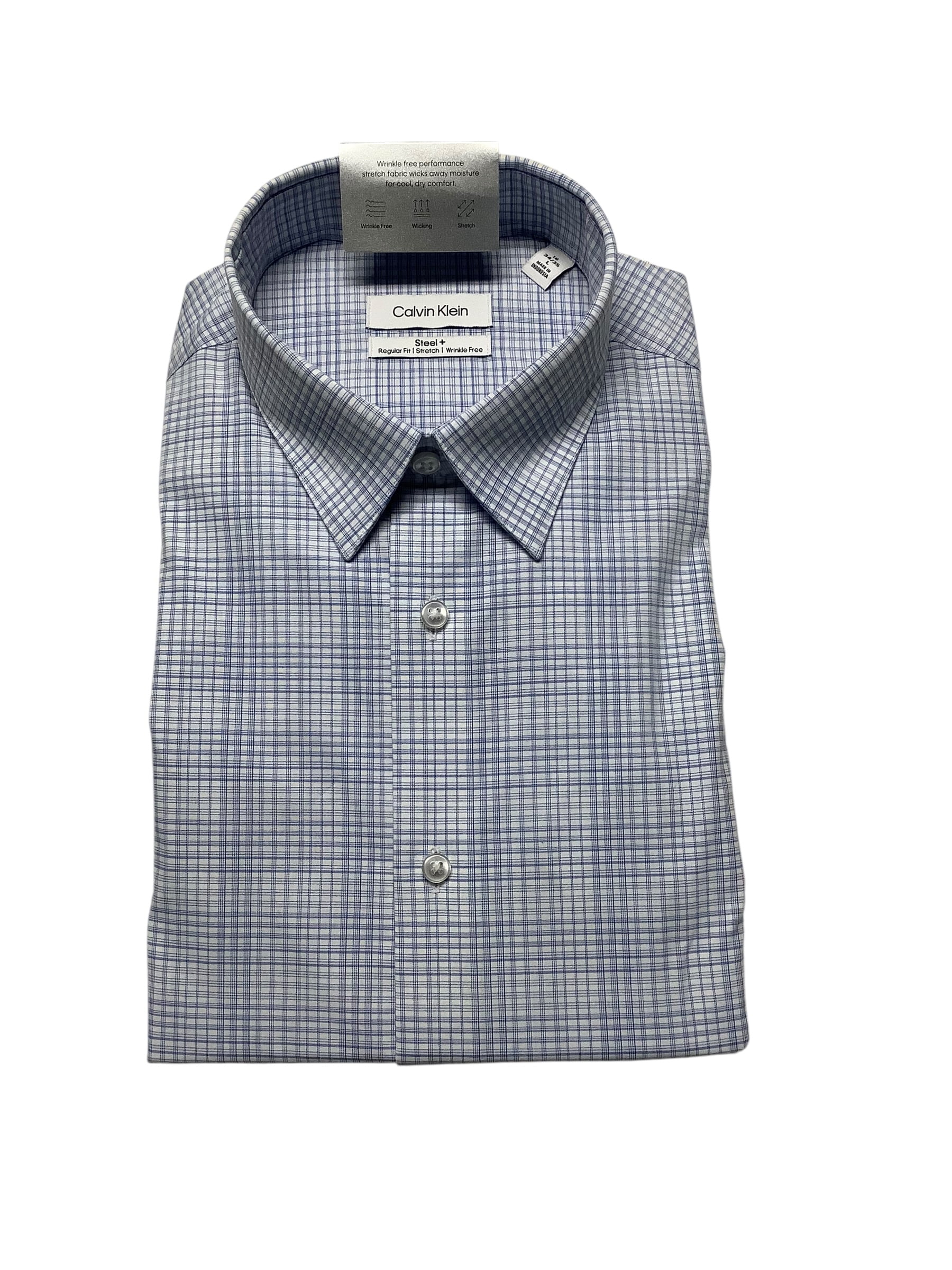 Calvin Klein Mens Slim fit Dress Shirt Small 14.5 in 32-33 Blue Plaid