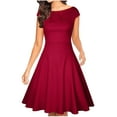thumbnail image 1 of Cavosen 1950 Dresses for Women Vintage Cocktail Dresses Mid Length Retro Plain Knee Tea Length Dress Sleeveless Midi A Line Dress Crewneck Party Dress Evening Prom Gown Fit and Flare Dress, 1 of 5