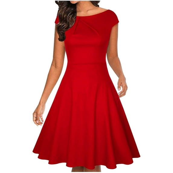 Cavosen 1950 Dresses for Women Vintage Cocktail Wedding Guest Dresses Retro Plain Knee Tea Length Dress Sleeveless Midi A Line Dress Crewneck Party Dress Evening Prom Gown Rockabilly Dress