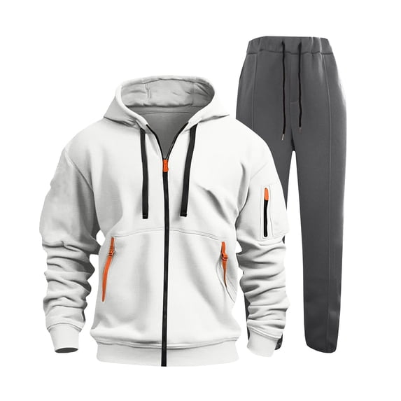 Cavosen 2 Piece Men Sweatsuits Sets Long Sleeve Full Zip Pullover Hoodie and Jogger Pants Tracksuit Drawstring Jackets Solid Pocket Casual Loungewear