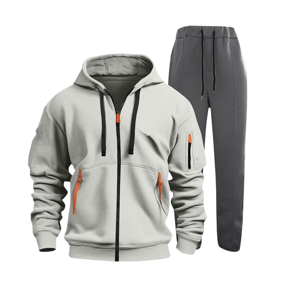 Cavosen 2 Piece Men Sweatsuits Sets Long Sleeve Full Zip Pullover Hoodie and Jogger Pants Tracksuit Drawstring Jackets Solid Pocket Casual Loungewear