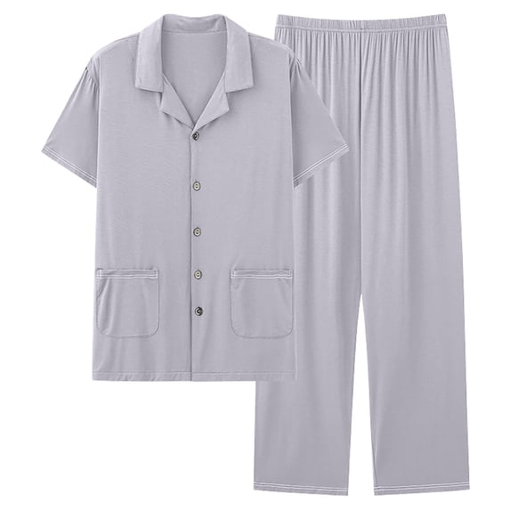 Cavosen 2 Piece Pajamas for Mens Short Sleeve Shirt and Elastic Waist Pants Loose Breathable Sleepwear Lightweight Comfortable Loungewear