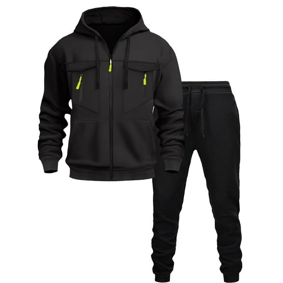 Dreluolixuan Mens Sweatsuit Fleece Zipper Long Sleeve Hoodie Elastic Waist Jogger Pants Soft Solid Casual Tracksuits