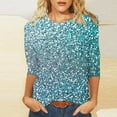 thumbnail image 1 of Cavosen 3/4 Length Sleeve Blouses for Women Gradient Sparkly Glitter Shiny Print Shirts Crewneck Casual T-Shirts Dressy Fashion Pullover Tops Flowy Workout Tees Summer Vacation L, 1 of 5
