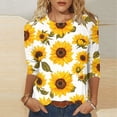 thumbnail image 1 of Cavosen 3/4 Length Sleeve Tops for Women Pullover Blouse Crewneck Sunflower Print Soft Tops Holiday T-Shirts Fashion Casual Shirts Athletic Beach Tees Summer Clothes White S, 1 of 5