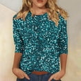 thumbnail image 1 of Cavosen 3/4 Length Sleeve Womens Tops Dressy Glitter Sparkly Print Pullover Shirts Round Neck Shiny Blouse Solid Color Party Tshirts Stylish Casual Elegant Evening Tees 2XL, 1 of 5