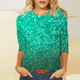 thumbnail image 1 of Cavosen 3/4 Sleeve Tops for Women Dressy Gradient Sparkly Glitter Shiny Print Shirts Crewneck Loose Blouse Fashion Pullover T-Shirts Flowy Athletic Tees Summer Vacation 2XL, 1 of 5